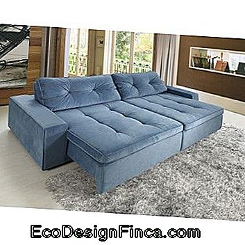 Living room with wooden walls, light floor and blue sofa.