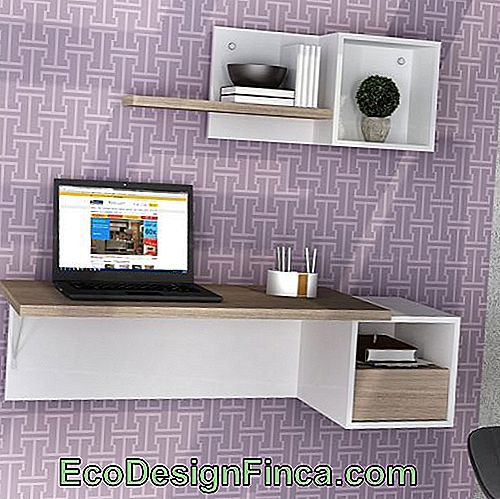Ophængt skrivebord med skuffe + top niche til opbevaring af dekorative genstande