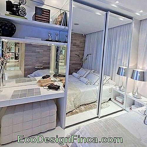 Planned furniture with mirrored cabinet.