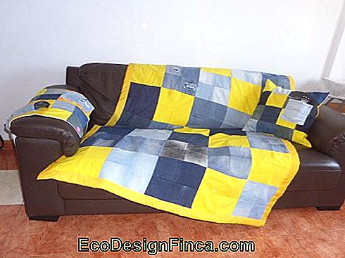 Jeans patchwork with yellow background