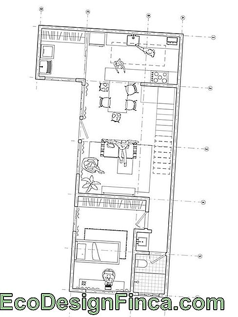 Lower floor with integrated social area and a guest bedroom